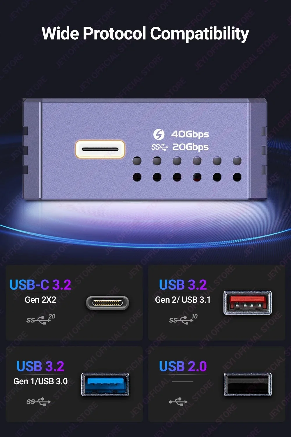 Внешний карман JEYI Fan 40Gbps M.2 NVMe SSD to USB4.0, Thunderbolt 4 Violet, фото №10 Внешний карман JEYI Fan 40Gbps M.2 NVMe SSD to USB4.0, Thunderbolt 4 Violet, фото №10