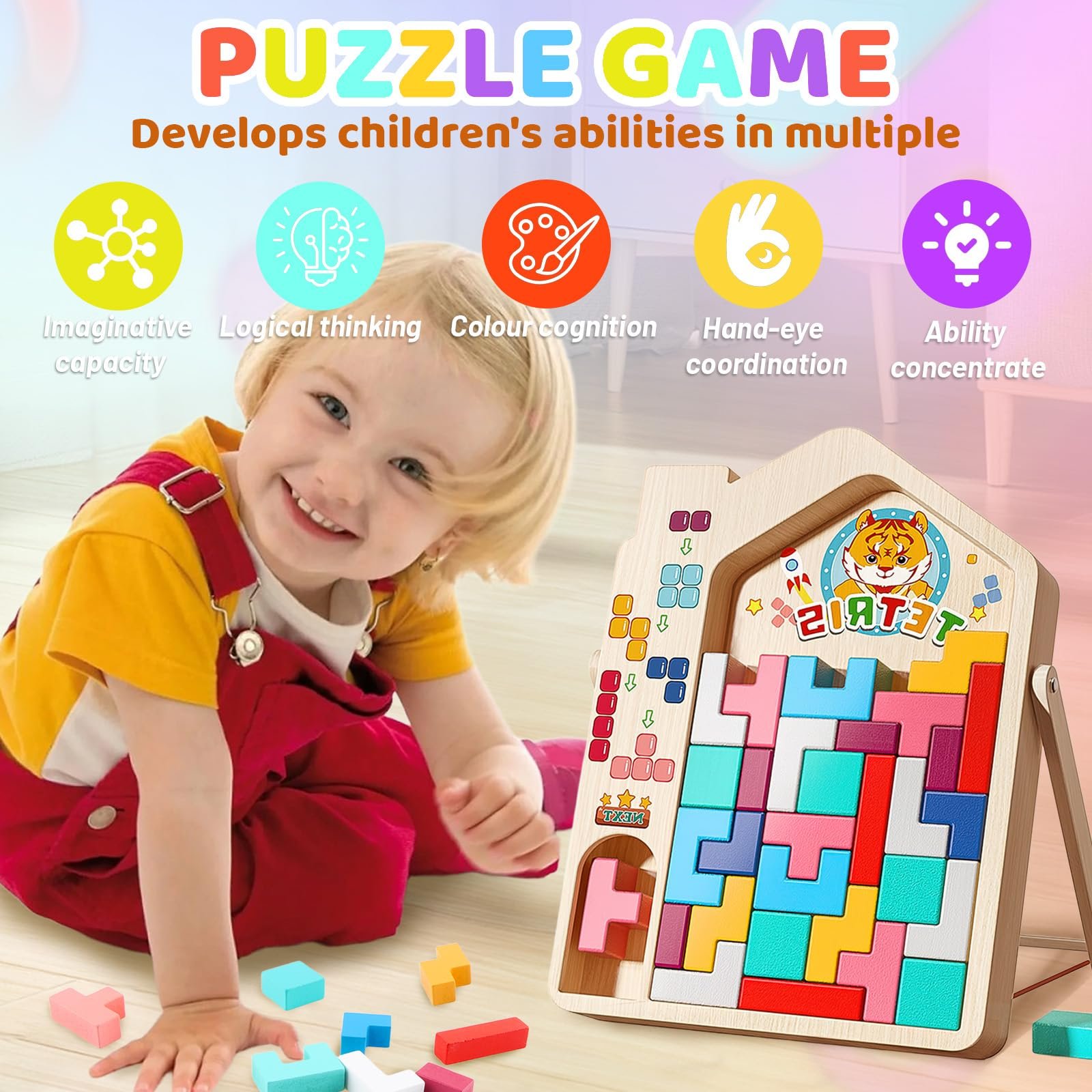 Деревянный пазл panemy Tetris Game 40 блоков Montessori, фото №3