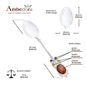 Срібна ложка Windsor з бурштином Стерлінгове срібло Блискучий synthetic.ua - Фото 1