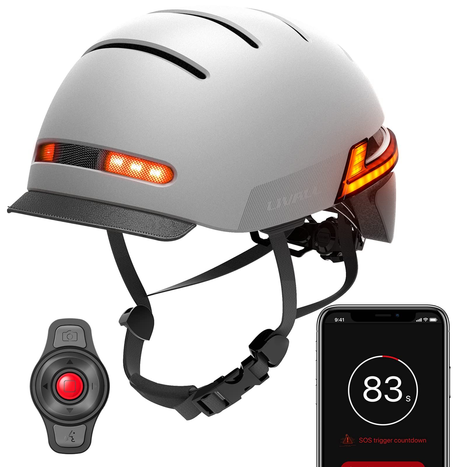 Велосипедний Шолом Livall Smart зі світлодіодними передніми фарами та стоп-сигналами, вбудований мікрофон і динамік для музики та дзвінків через Bluetooth, SOS-сигнал, фото №1