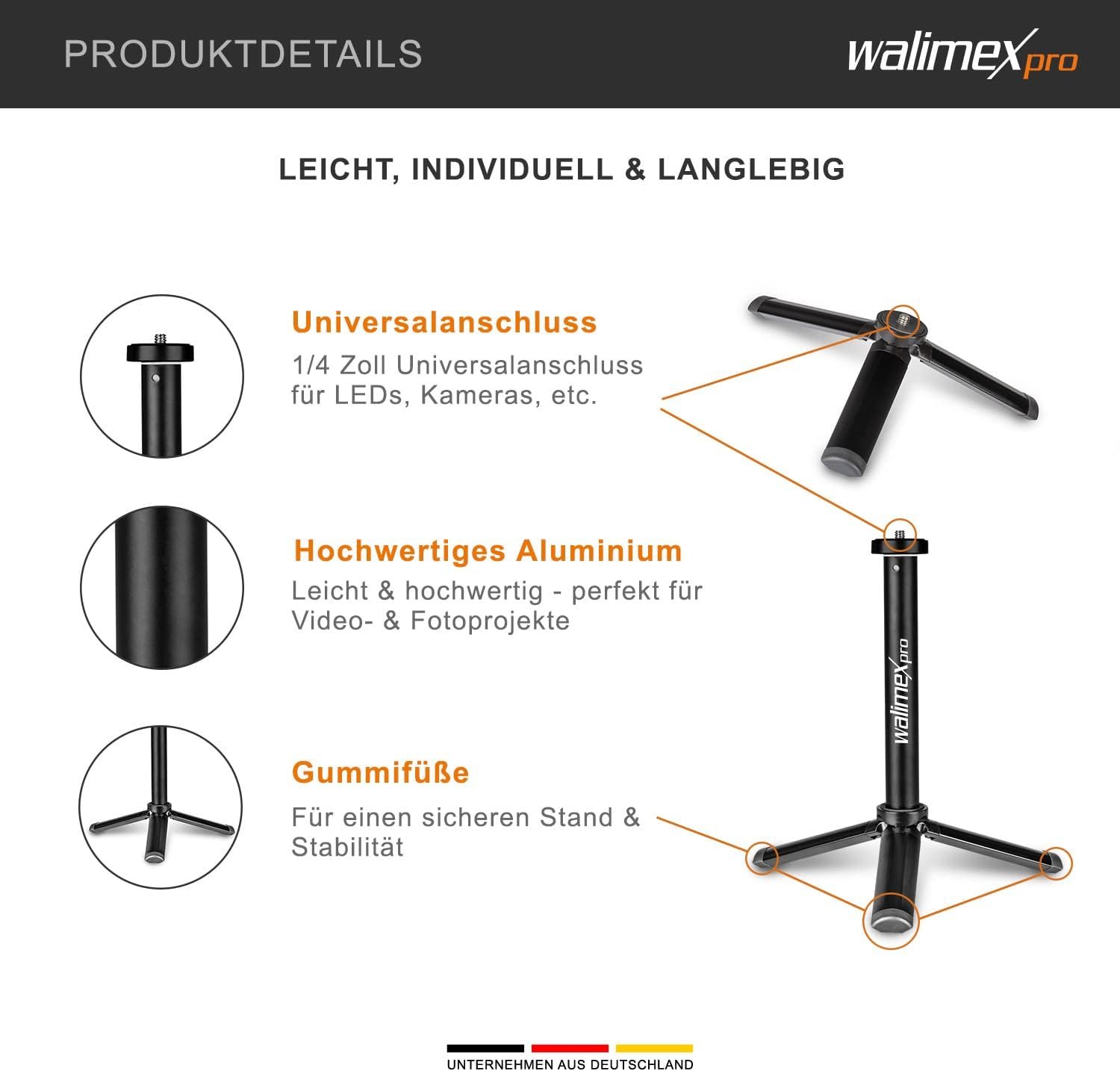 Штатив Walimex Pro 2-in-1 Mini Tripod XL Чорний (23137), фото №4