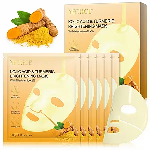 Маска для лица с койевой кислотой и куркумой, 6 шт, для осветления, упругости, против старения, листовая маска, для ровного тона, увлажнения, успокоения - Фото 1