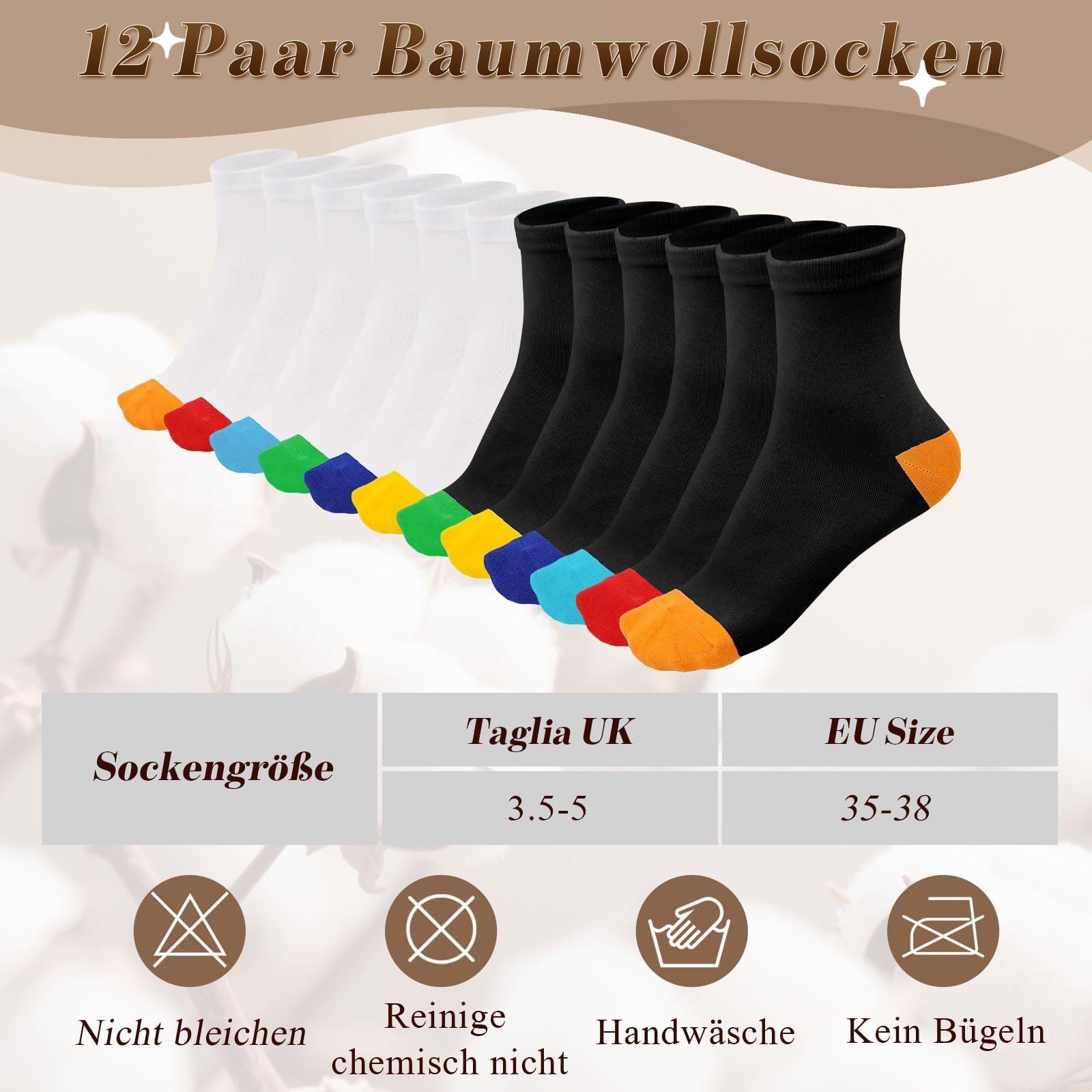 Носки Женские Хлопковые 12 пар Белый и Черный, фото №2