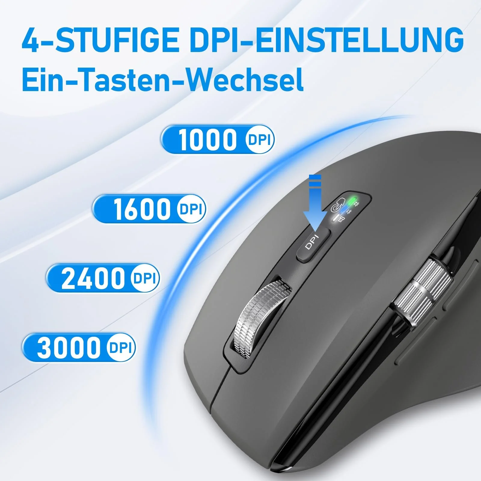 Мышь INFINMIND Беспроводная Bluetooth, c колесом прокрутки, колесом для большого пальца и эргономичным дизайном, тихая, для 3 устройств Windows/Mac OS/Chrome/Linux/Android, серая, фото №3 Мышь INFINMIND Беспроводная Bluetooth, c колесом прокрутки, колесом для большого пальца и эргономичным дизайном, тихая, для 3 устройств Windows/Mac OS/Chrome/Linux/Android, серая, фото №3