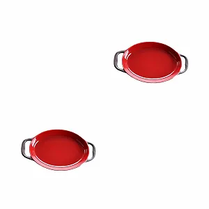 Набір форм для запікання GLEAVI 2 шт. керамічні з подвійними ручками жароміцні Red-Black - Фото 1