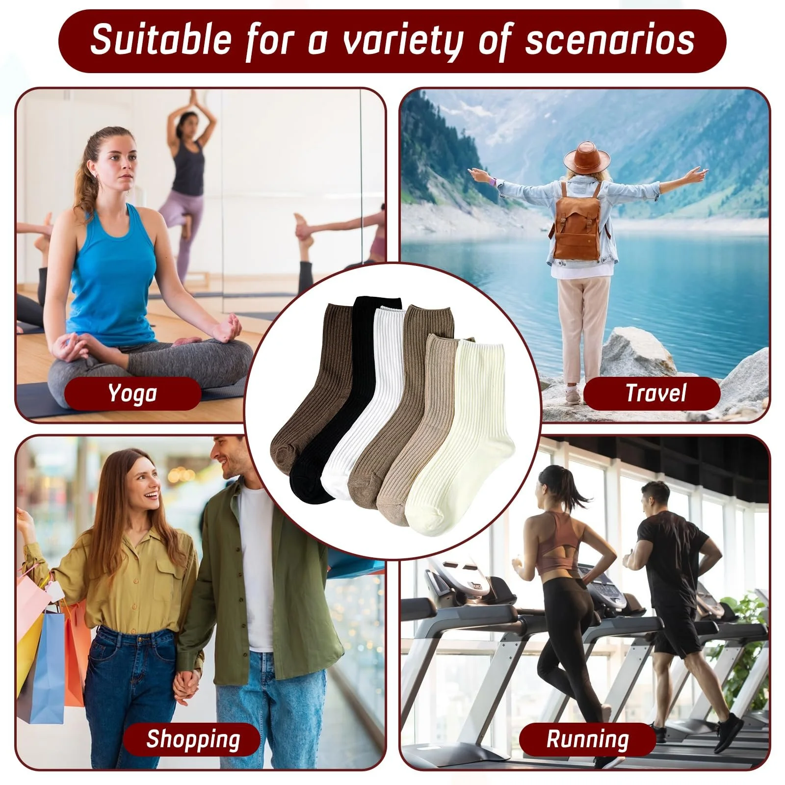 Женские носки Комплект Vin Beauty 6 пар Хлопковые спортивные носки для женщин, дышащие, для спорта, отдыха и вечеринок, фото №6