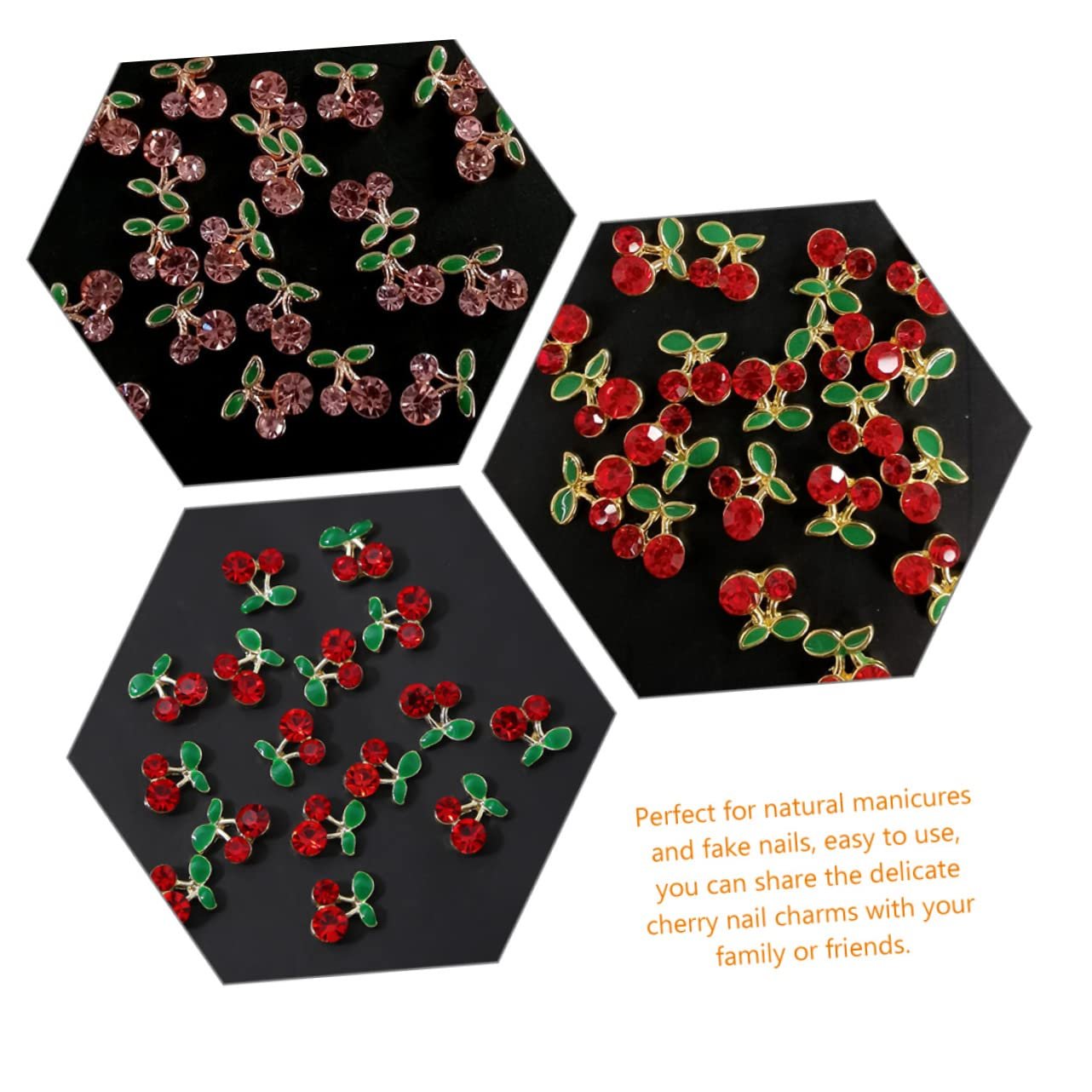 Украшение для ногтей Вишня FRCOLOR 96 шт. Заклепки для ногтей со стразами Форма вишни Фруктовые украшения для ногтей Блестящие аксессуары для ногтей Золотой декор Стразы для ногтей Miss Golden из сплава, фото №7