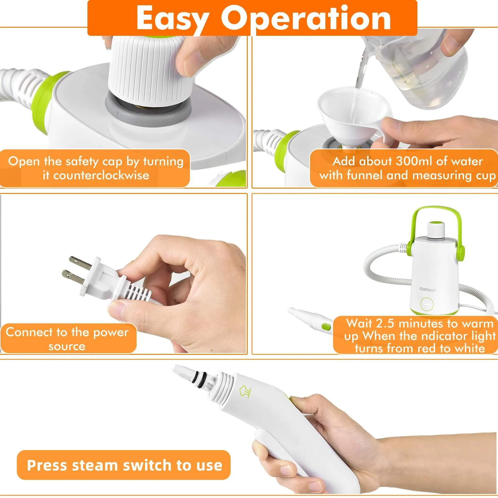 Пароочисник ручний SOARS 1000 W 300 ml 3 Bar Green, фото №8 Пароочисник ручний SOARS 1000 W 300 ml 3 Bar Green, фото №8