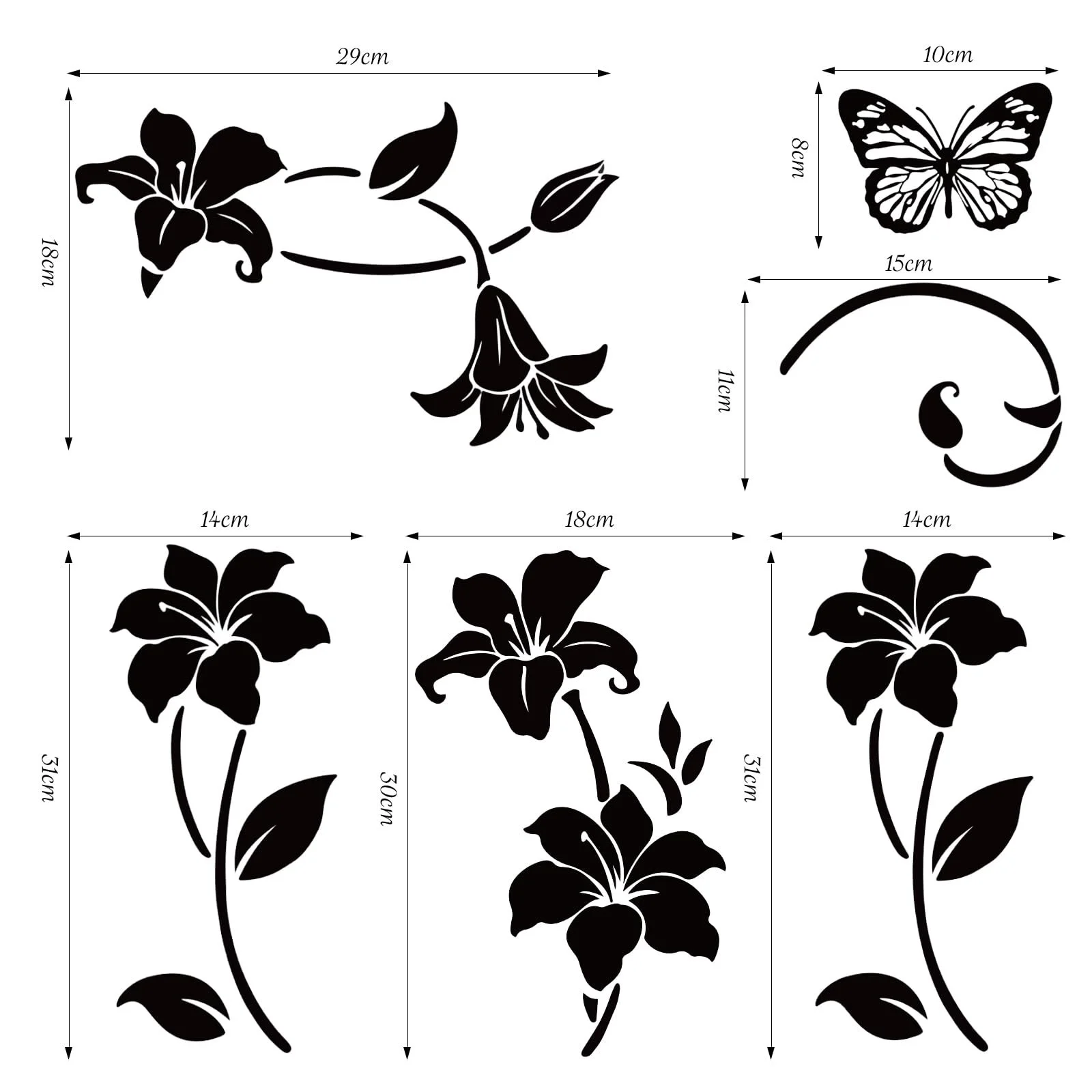 Настінна наклейка SHUCHING Чорні квіти Лоза Метелики Чорна, фото №6