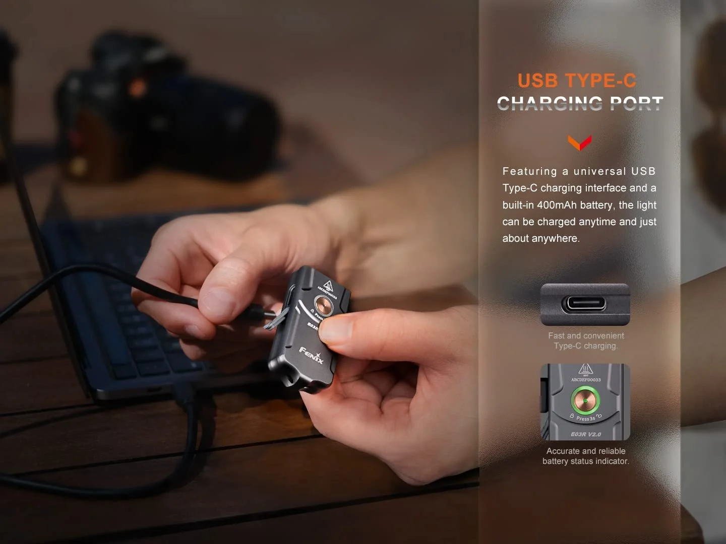Фонарик на ключи Fenix E03R v2.0 Серый, перезаряжаемый, легкий, 500 люмен, 90 м, до 30 часов, режим красного света, зарядка USB-C, IP66, фото №11