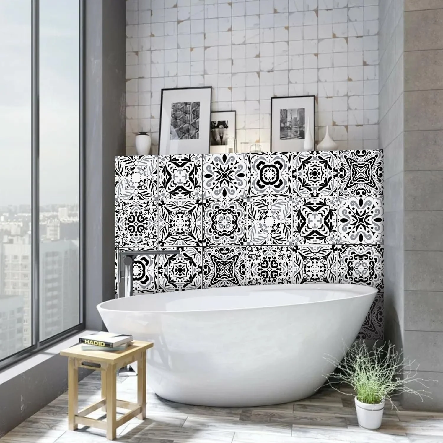 Наклейки для плитки TOARTI Pack of 18 Mosaic 15 x 15 см Чорно-сіро-білі, фото №7