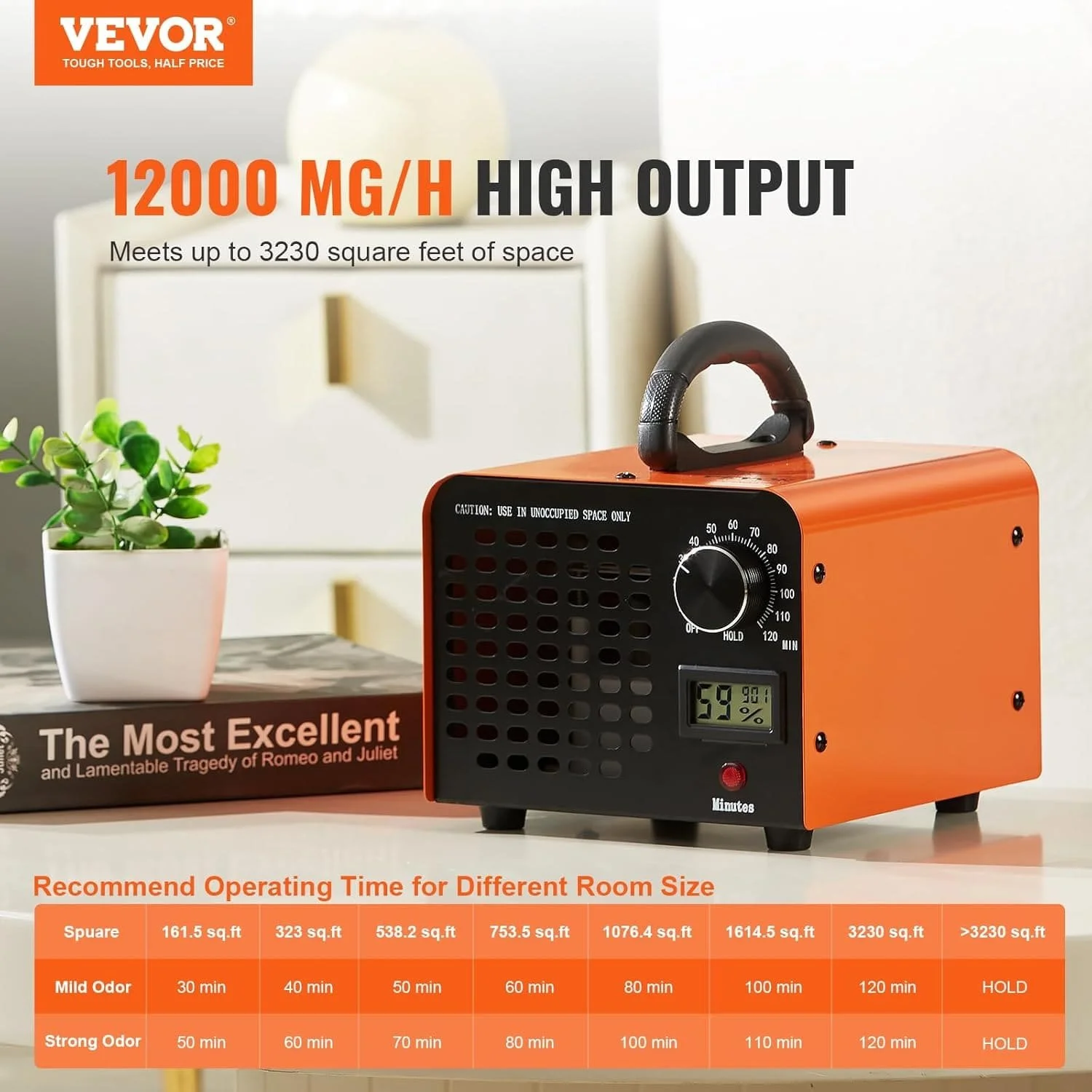 Генератор озону для видалення запаху, очищення повітря 12000 мг/г VEVOR Чорний, фото №2