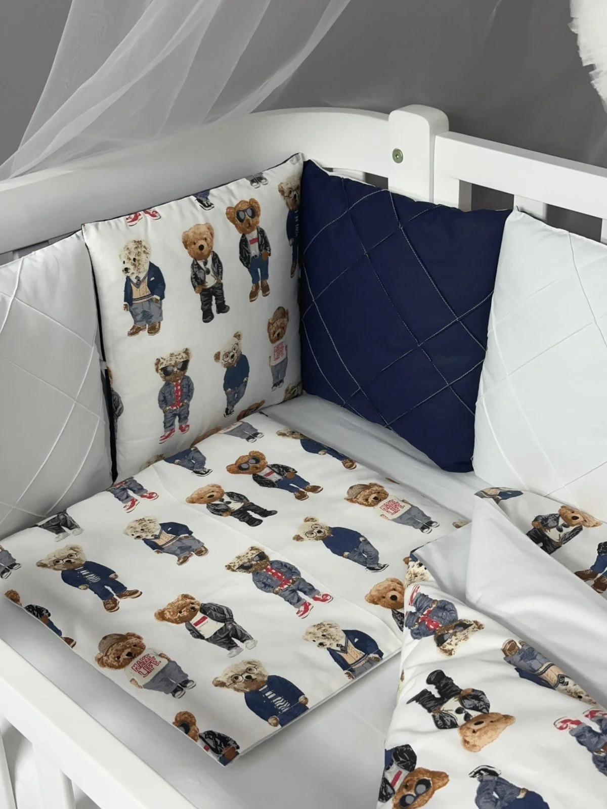 Комплект для новонародженого з бортиками подушками Happy синій, фото №2