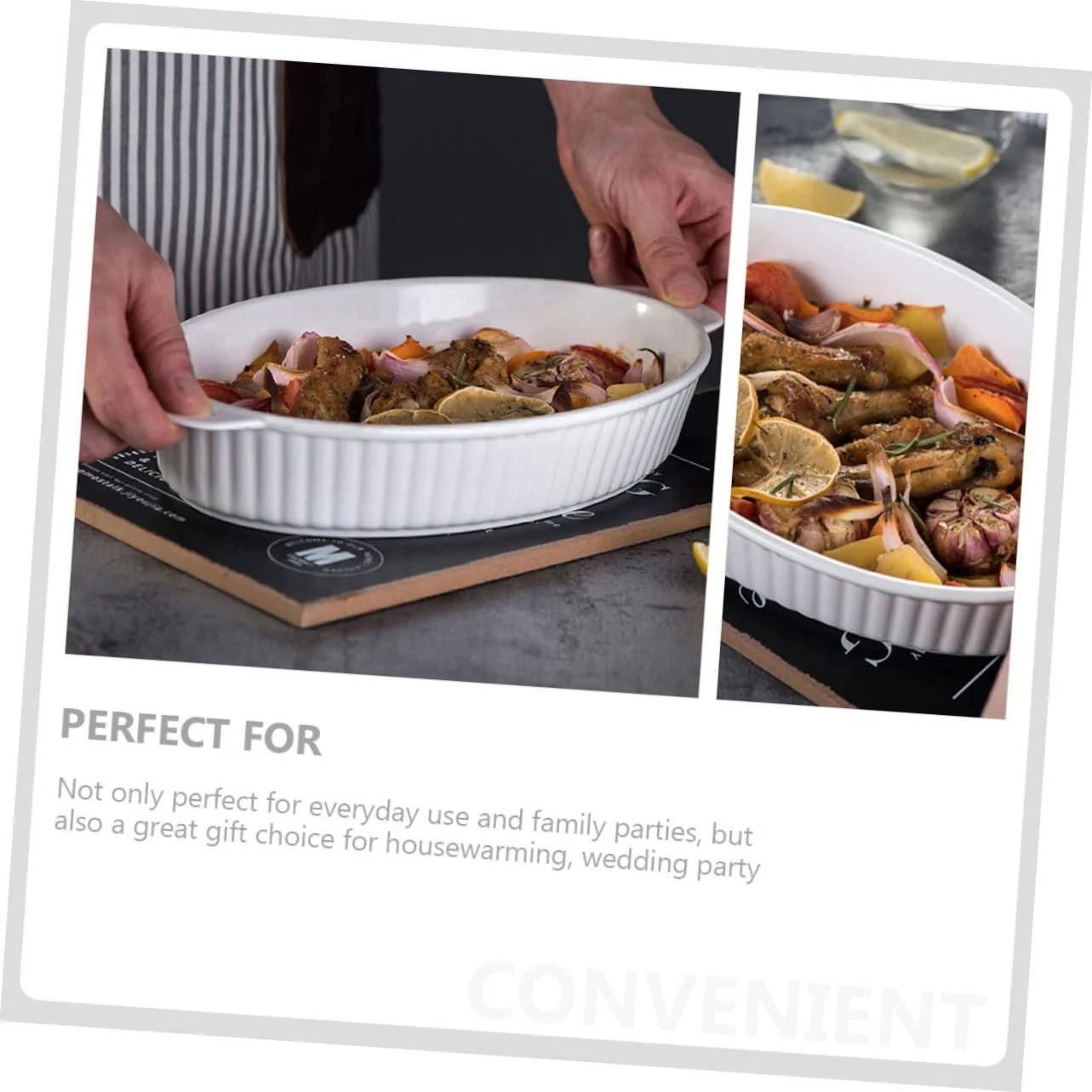 Форма для запікання керамічна ABOOFAN овальна з подвійними ручками термостійка, фото №4