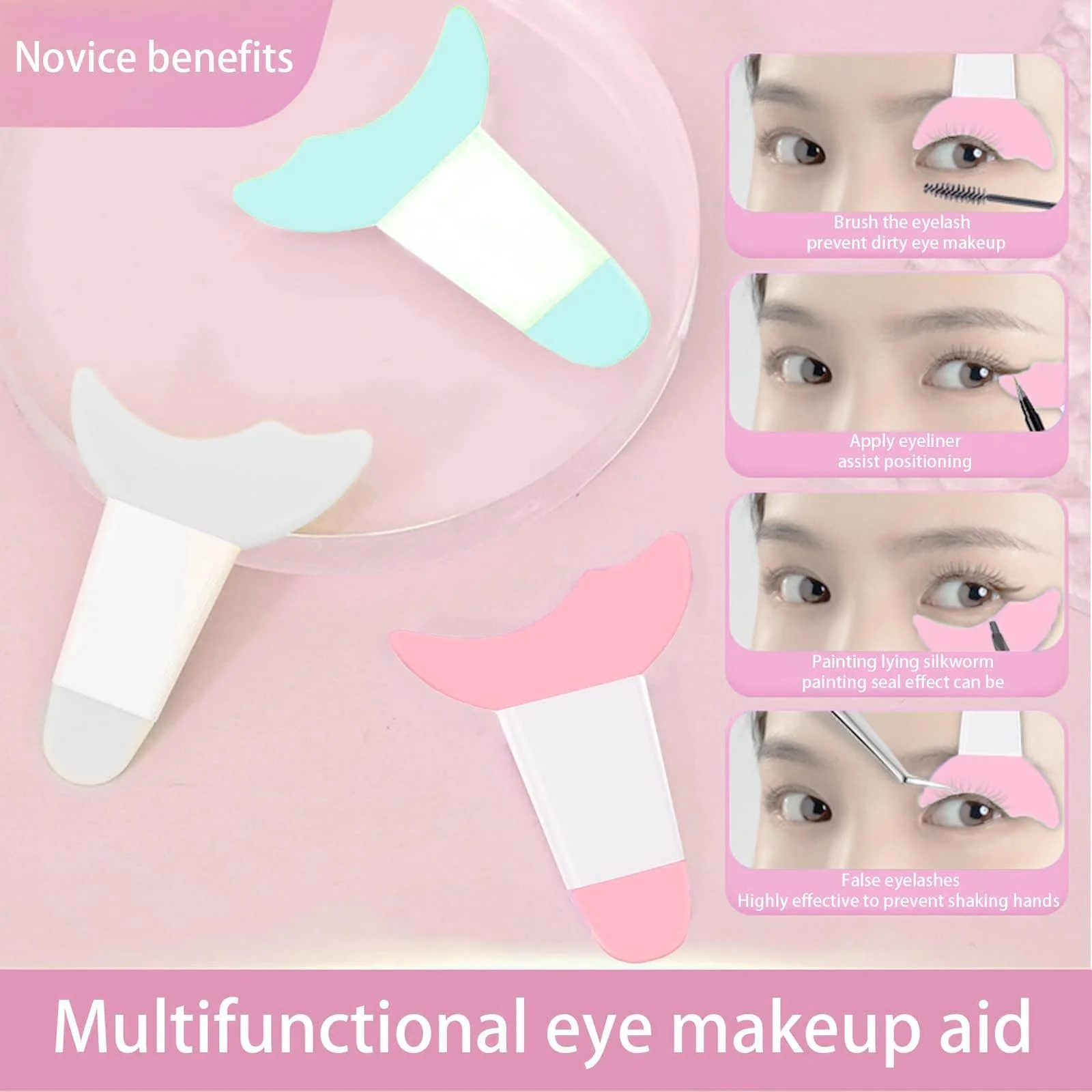 Набор WOOXDYUK 3 силиконовых трафаретов для подводки для глаз розовый/зеленый/серый, фото №3