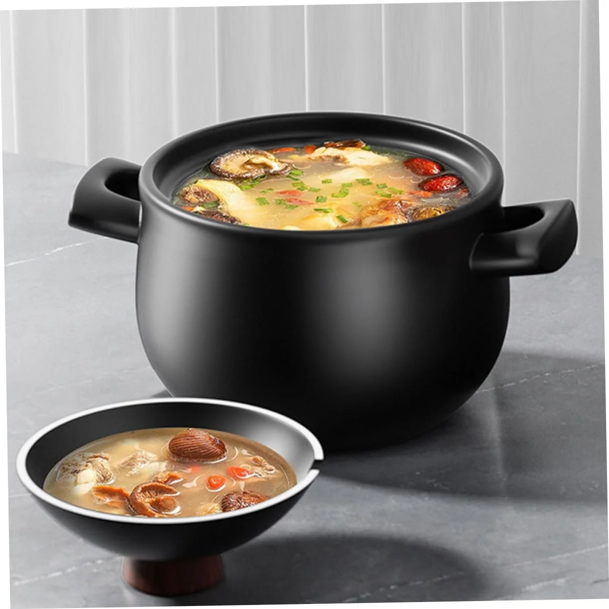 Керамическая кастрюля VICASKY 3.6 л Антипригарное покрытие с крышкой для газовых плит Черная, фото №4