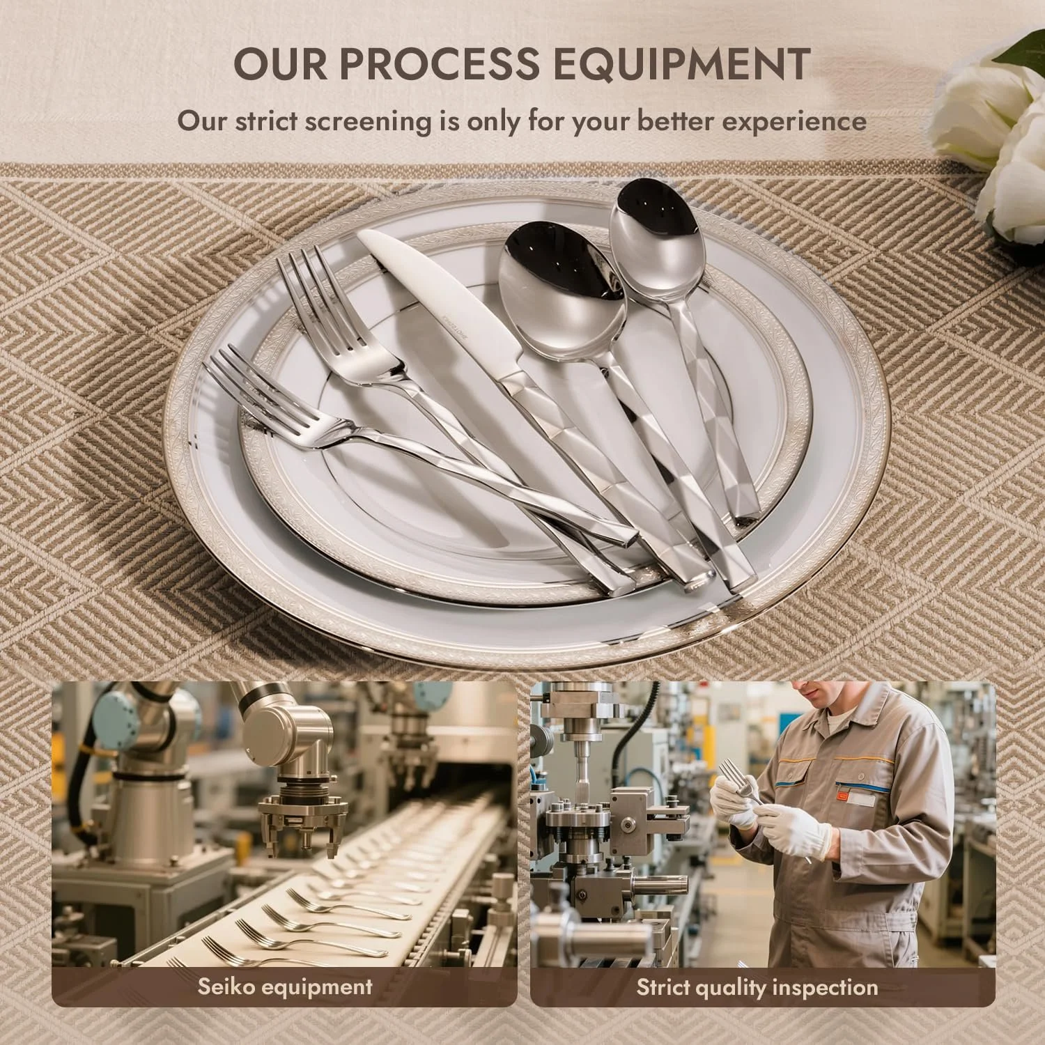 Набір столових приборів HIKAA Besteck, 40 предметів, нержавіюча сталь 18/10 з алмазним візерунком для 8 персон, фото №3