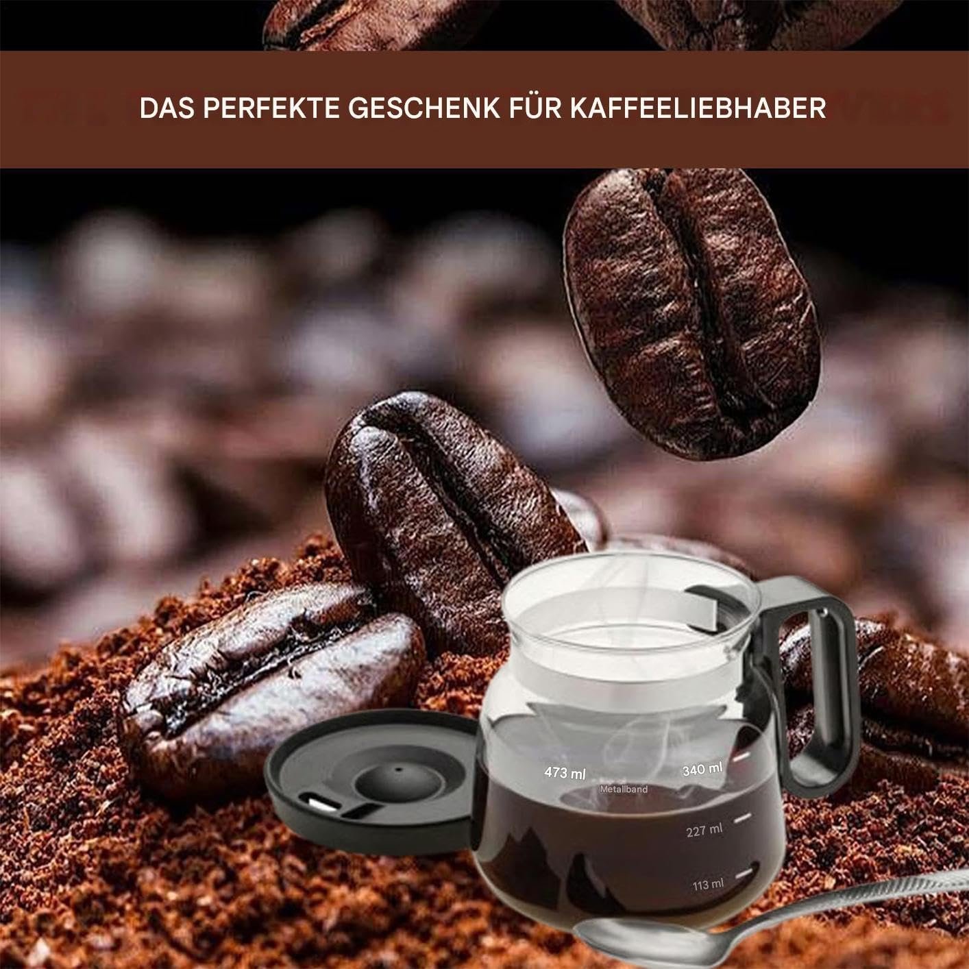 Кружка Стеклянная 473 мл с ручкой и крышкой, фото №5