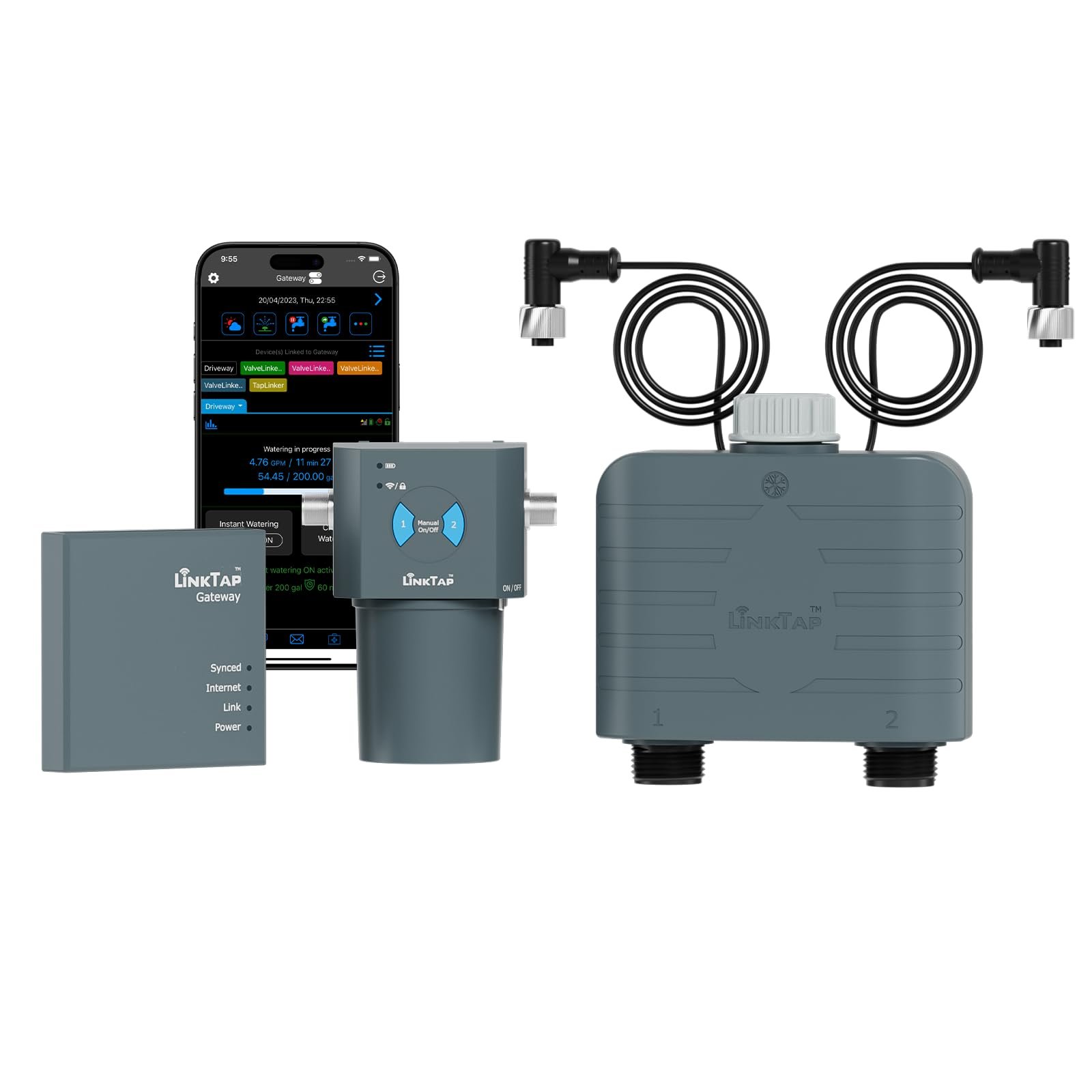 Контроллер, таймер полива LinkTap T1 2-Zone IP66 Integrated Flow Meter Weather Adjustment, фото №1