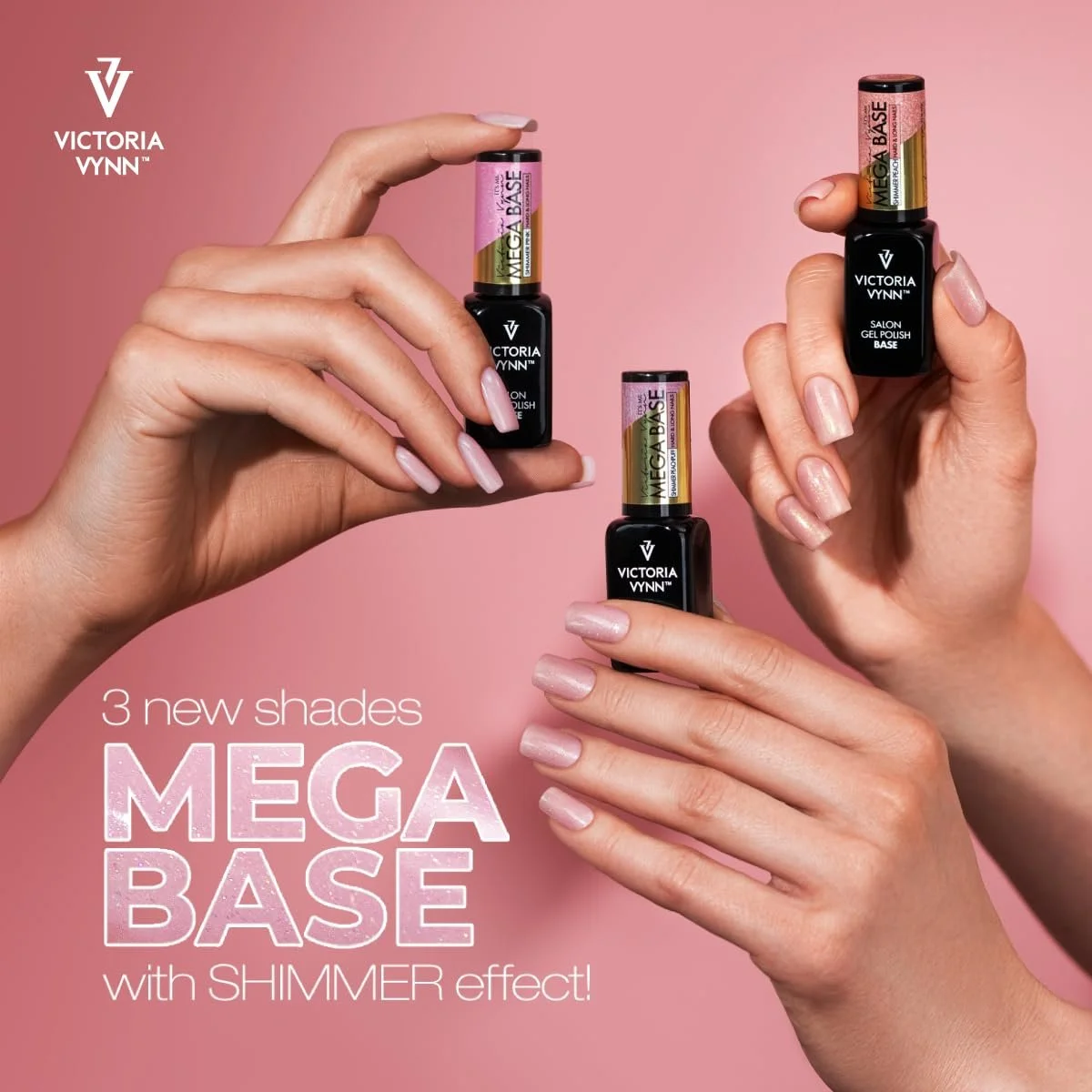 Гель-лак для нігтів гібридний з блискітками Victoria Vynn Mega Base Hard & Long Nails Shimmer Pink, 8 мл, фото №2