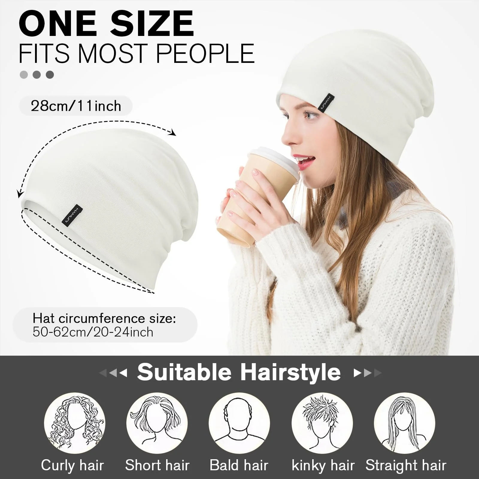 Шапка-бини HAMUNI Slouchy для женщин, Двойной слой, Мягкая, фото №4 Шапка-бини HAMUNI Slouchy для женщин, Двойной слой, Мягкая, фото №4