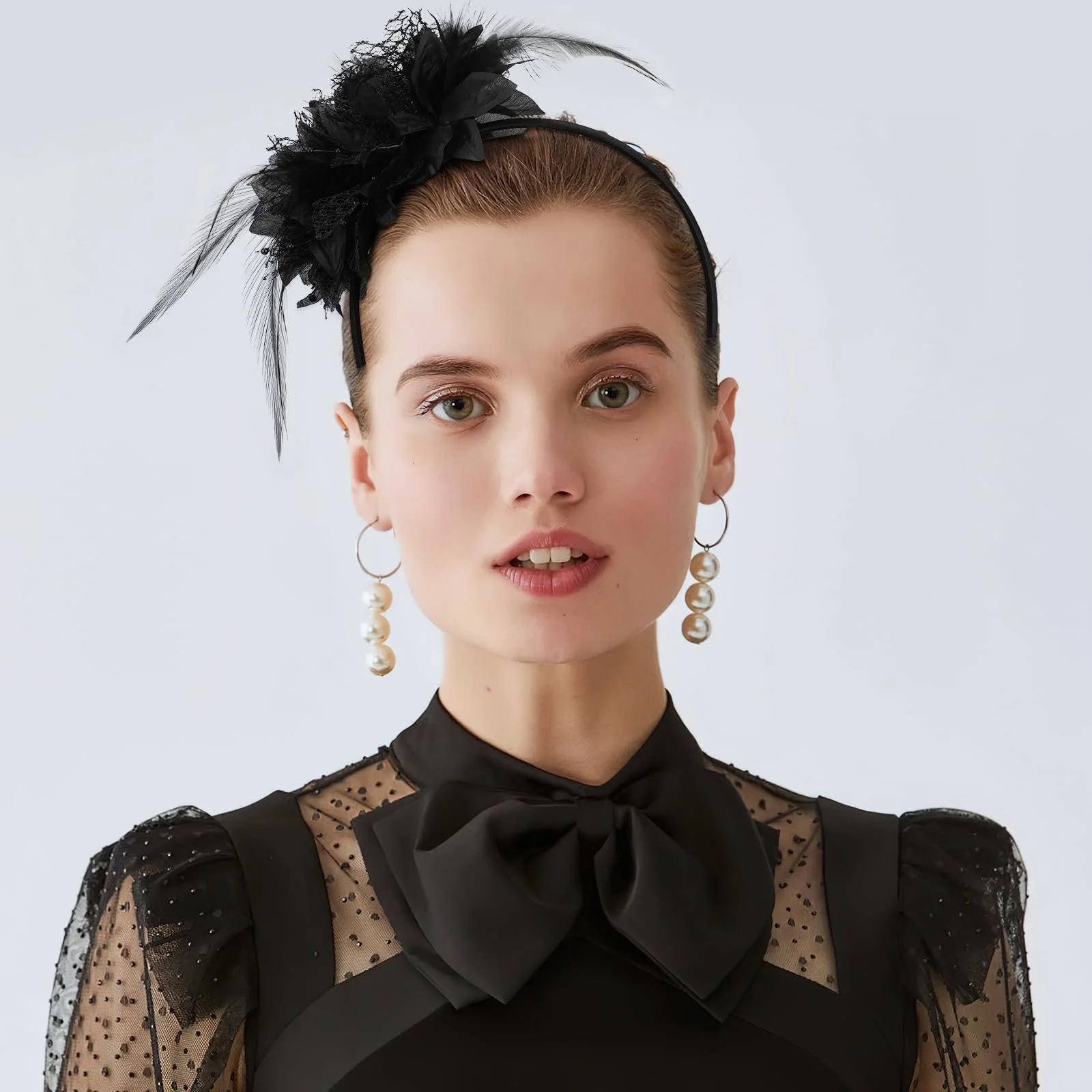 Обруч на голову з пір'ям і штучними квітами MWOOT, фото №4