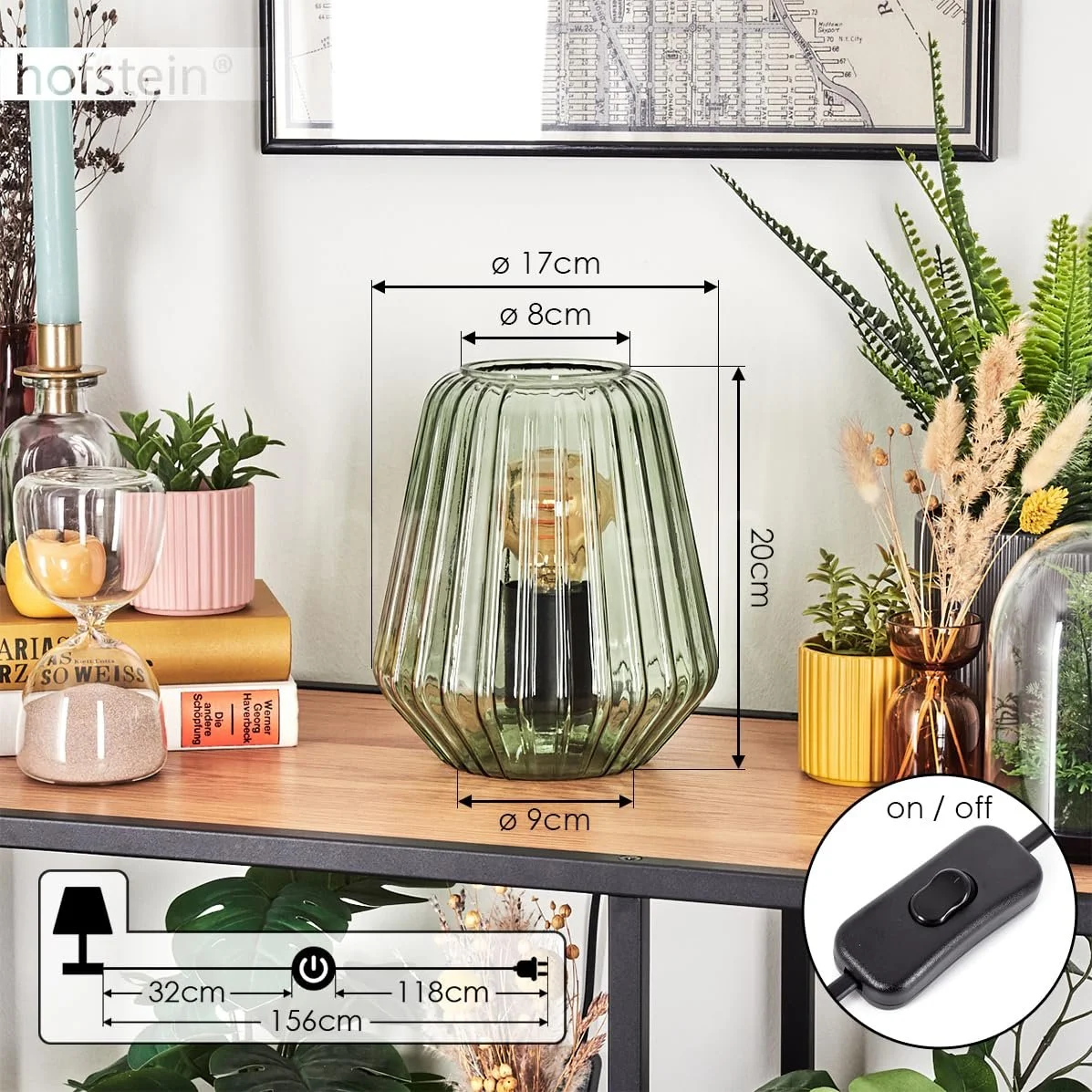 Настільна лампа HOFSTEIN Telhais метал/скло Ø17 см 1 x E27 чорна/зелена, фото №5