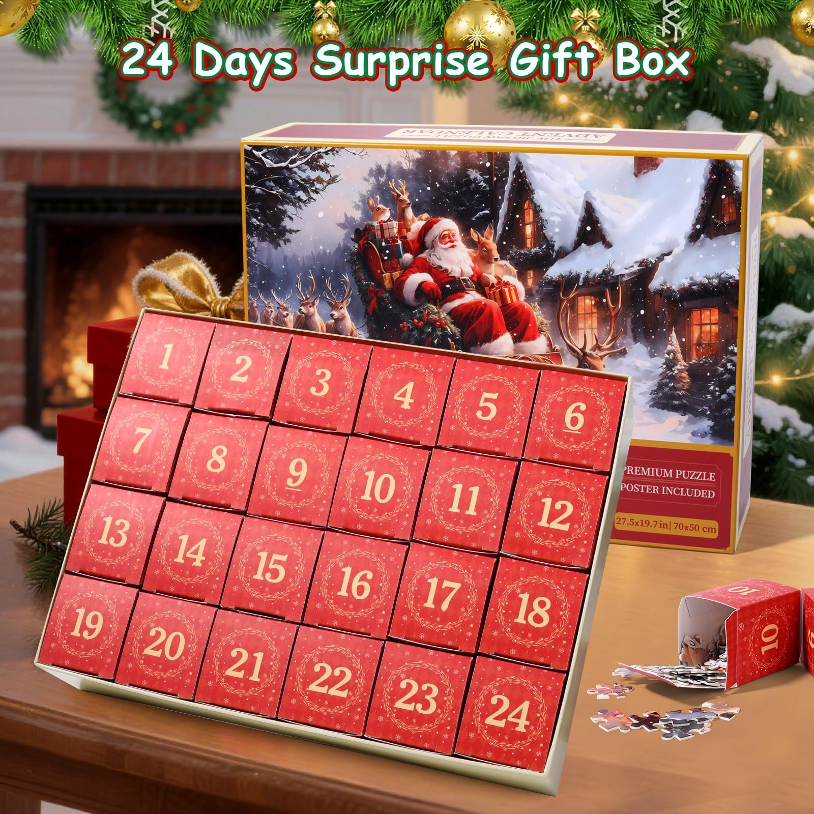 Пазл-адвент-календарь 2025 Санта-Клаус 1008 деталей 24 дня, фото №4