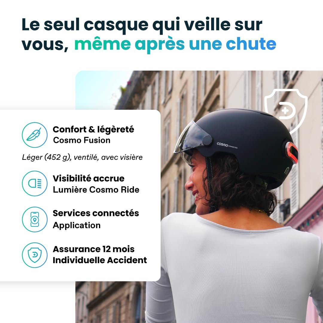 Шолом Smart Cosmo Connected Cosmo Fusion для велосипеда та скутера з козирком, розмір для дорослих, поворотник, автоматичний стоп-сигнал, роздільна поїздка, виявлення падіння, фото №3