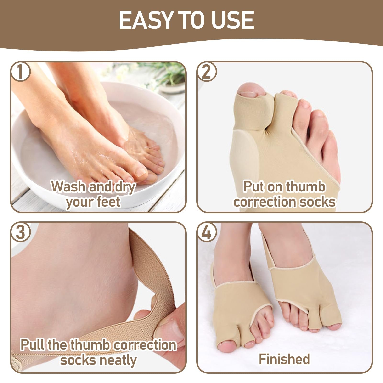 Пов'язка Hallux Valgus 2 пари, Зручна та дихаюча корекція Hallux Valgus, Ергономічний дизайн адаптується до стопи, Унісекс, фото №5