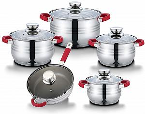 Набір каструль Fiora Induction Non-Stick Stainless Steel Rustproof Interior Scale 10 штук Червоний - Фото 1