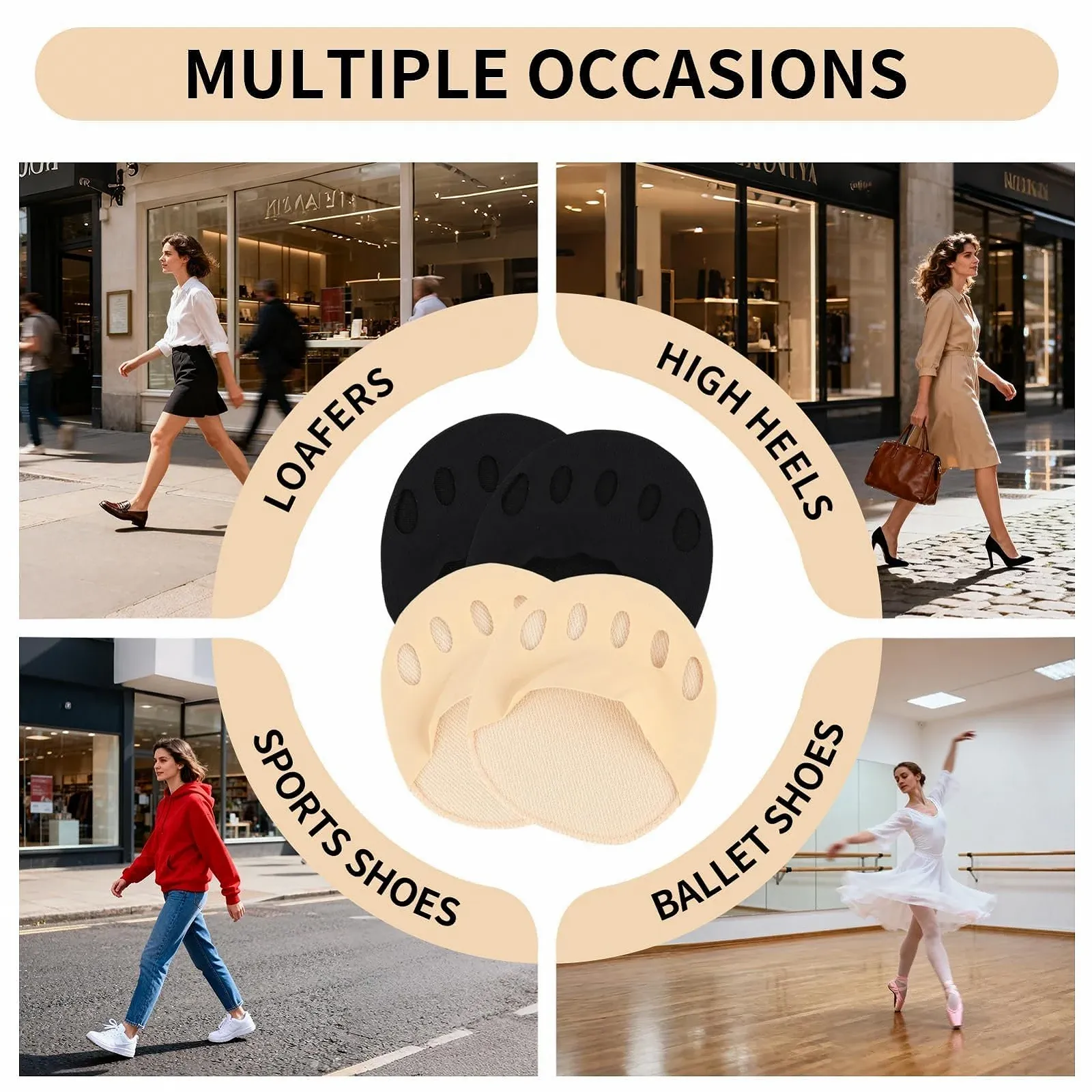 Носки для пальцев ног Женские Хлопковые Невидимые с подушечкой для передней части стопы, противоскользящие для высоких каблуков и повседневной обуви, размеры 3-6 и 39-42 (Черный и Бежевый), фото №6 Носки для пальцев ног Женские Хлопковые Невидимые с подушечкой для передней части стопы, противоскользящие для высоких каблуков и повседневной обуви, размеры 3-6 и 39-42 (Черный и Бежевый), фото №6