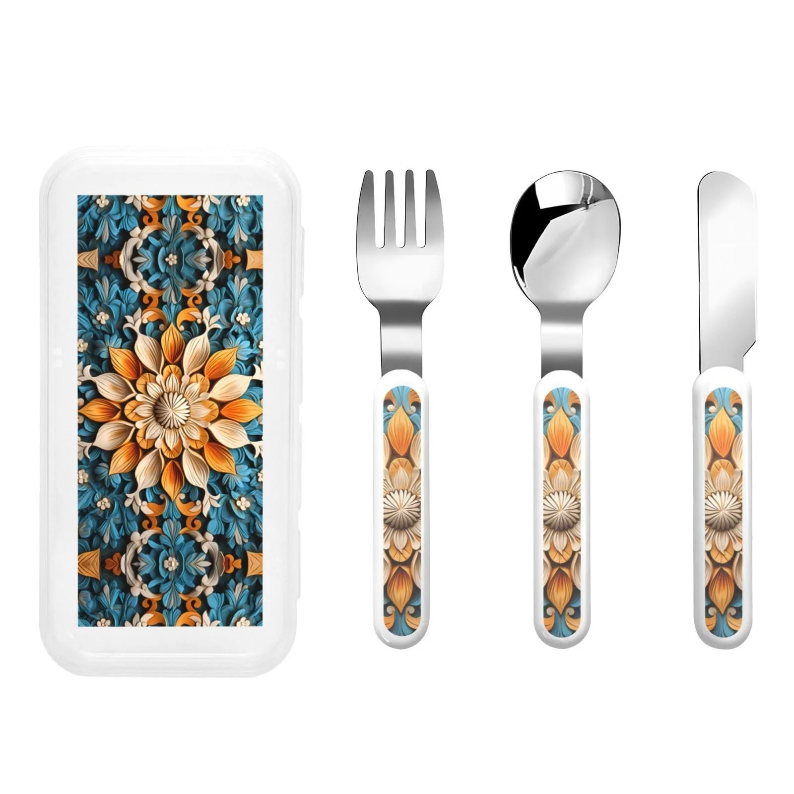 Дитячий набір столових приборів з принтом Mystique Kranz, три предмети, багаторазовий, фото №1 Дитячий набір столових приборів з принтом Mystique Kranz, три предмети, багаторазовий, фото №1