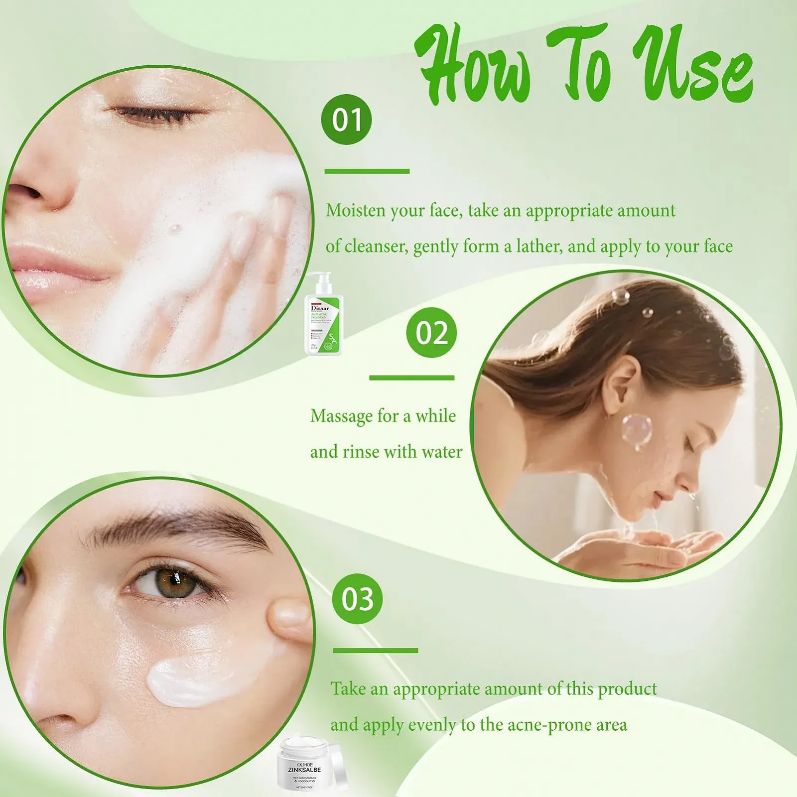 Набір проти прищів з цинковою маззю, з цинковою маззю та пінним очищувальним гелем, фото №2