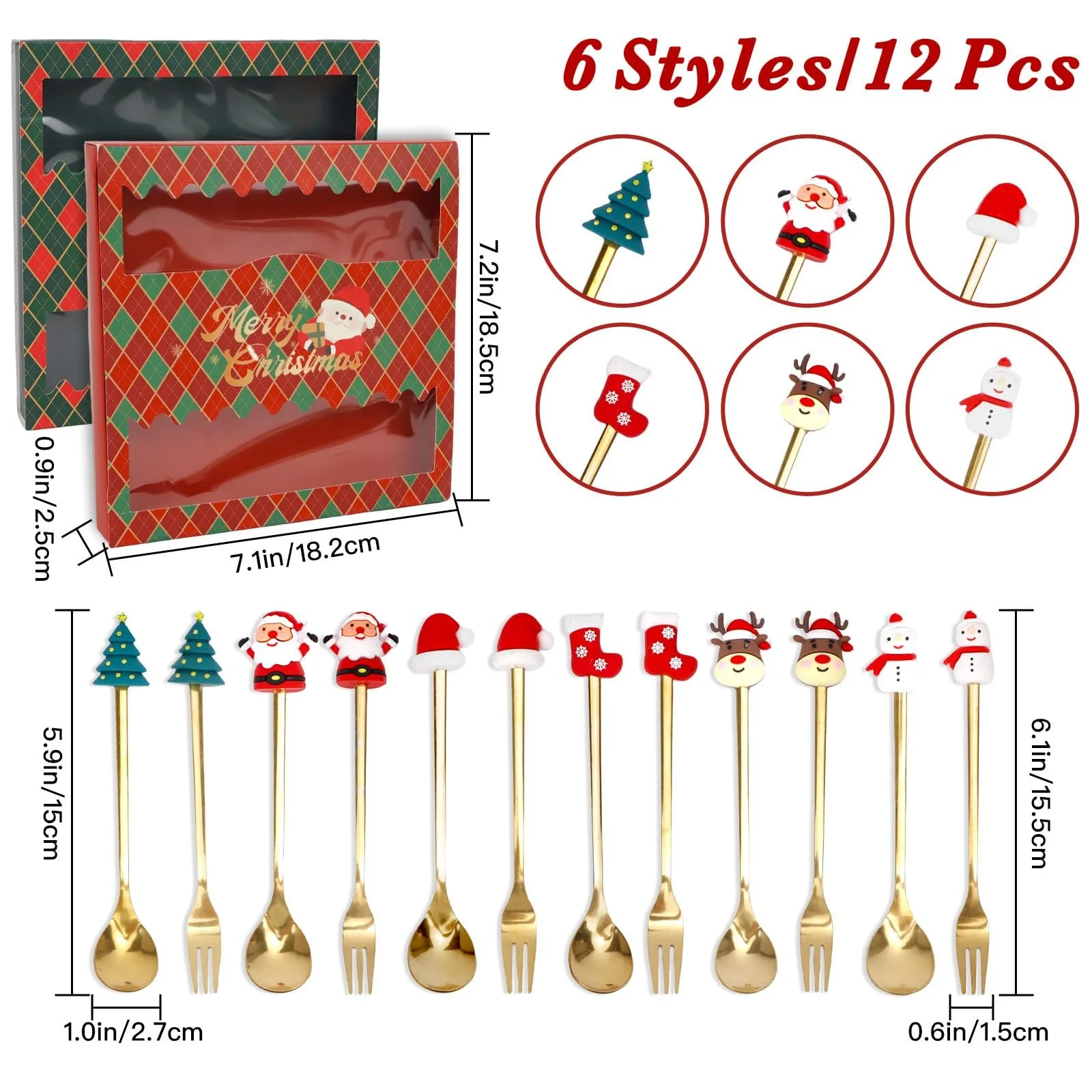 Набір з 12 різдвяних ложок і виделок, фото №2