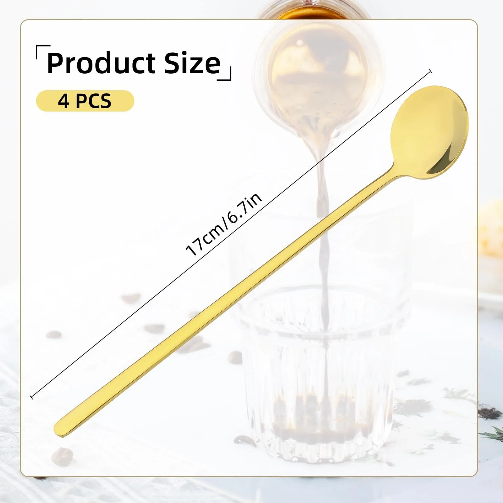 Набір ложок Golden з нержавіючої сталі, 4 шт, 17 см, з довгою ручкою, для змішування кави, чаю, десертів, фото №2 Набір ложок Golden з нержавіючої сталі, 4 шт, 17 см, з довгою ручкою, для змішування кави, чаю, десертів, фото №2