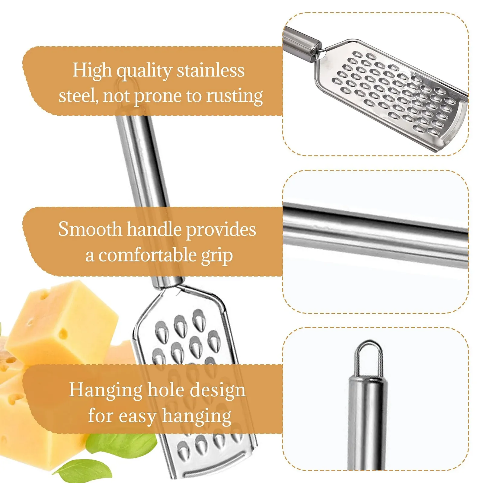 Міні-терка з нержавіючої сталі, 3 штуки, з різними розмірами отворів, фото №3