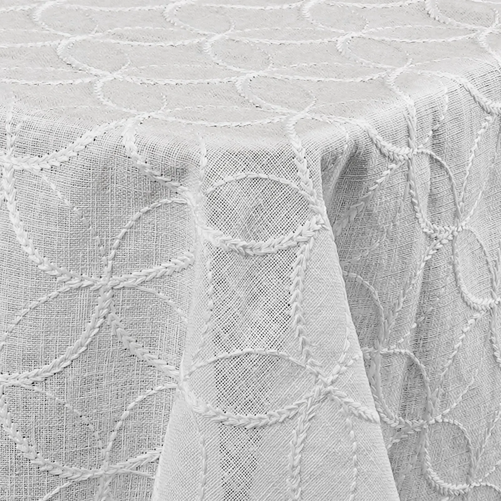 Скатертина Decorativo In Lino Organza з вишивкою овальна Біла 160 x 220 см, фото №1