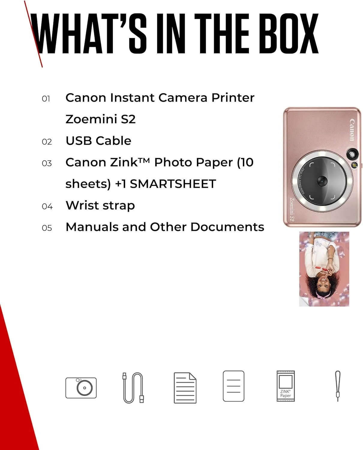 Камера миттєвого друку Canon Zoemini S2 / 8 МП / фото 76 x 50 мм / Bluetooth / додаток Canon Mini Print / Рожеве золото (CP1300 RSG), фото №6 Камера миттєвого друку Canon Zoemini S2 / 8 МП / фото 76 x 50 мм / Bluetooth / додаток Canon Mini Print / Рожеве золото (CP1300 RSG), фото №6