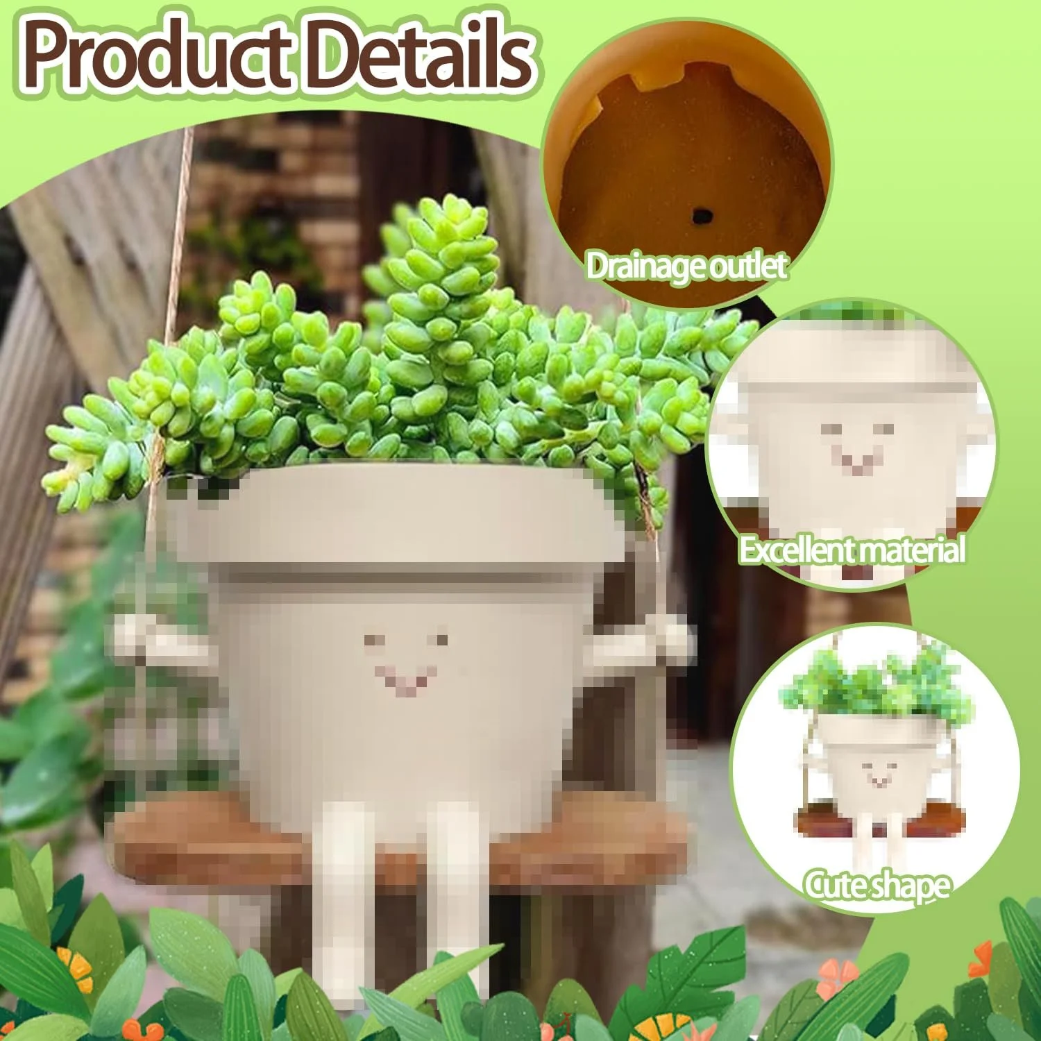 Подвесное кашпо Качели Улыбающееся лицо Из смолы, фото №3