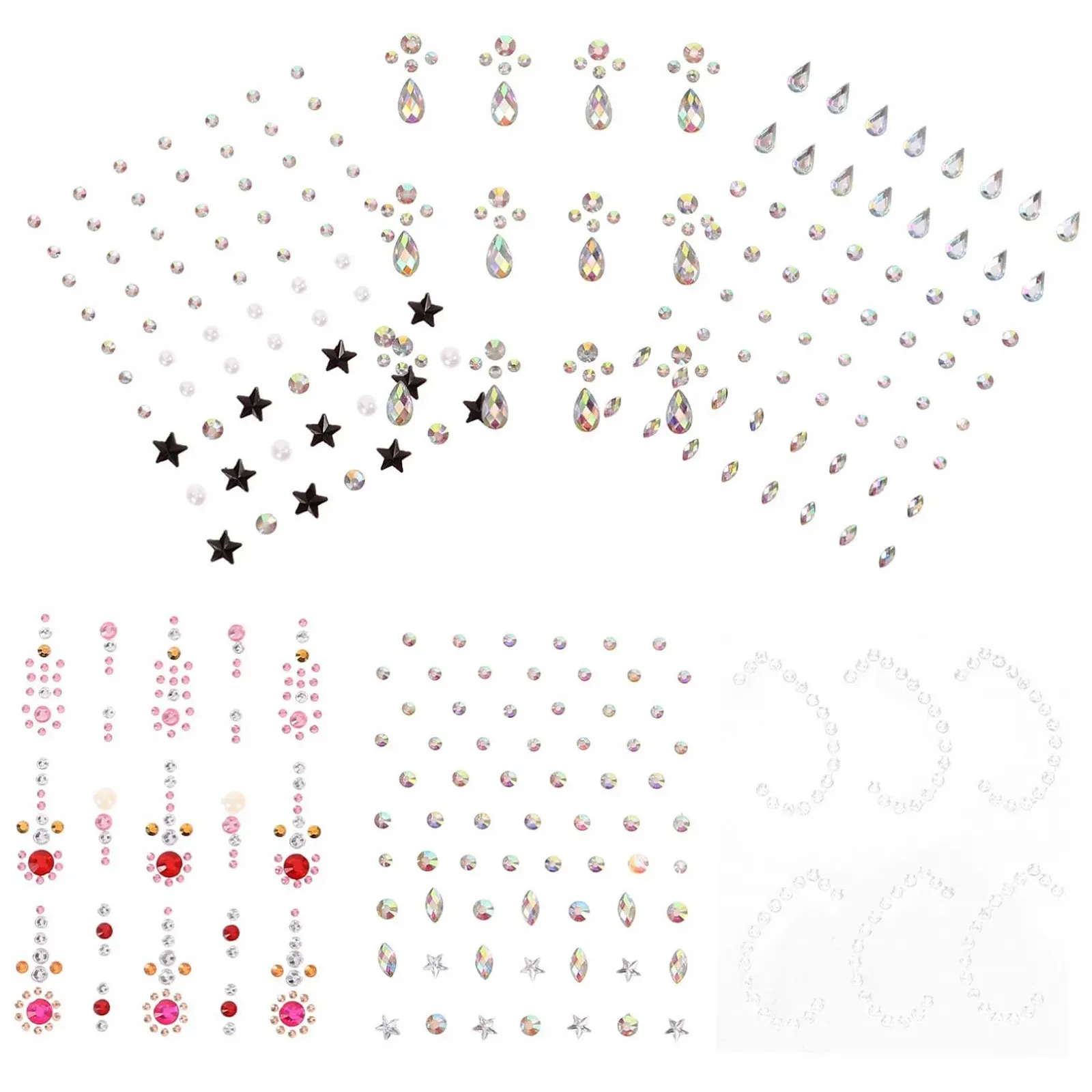Наклейки Бриллианты для лица FOMIYES 6 листов, самоклеящиеся, хрустальные наклейки для рождественского декора, наклейки для ногтей, клей для лица, ювелирные изделия для лица, стразы для украшения, фото №1