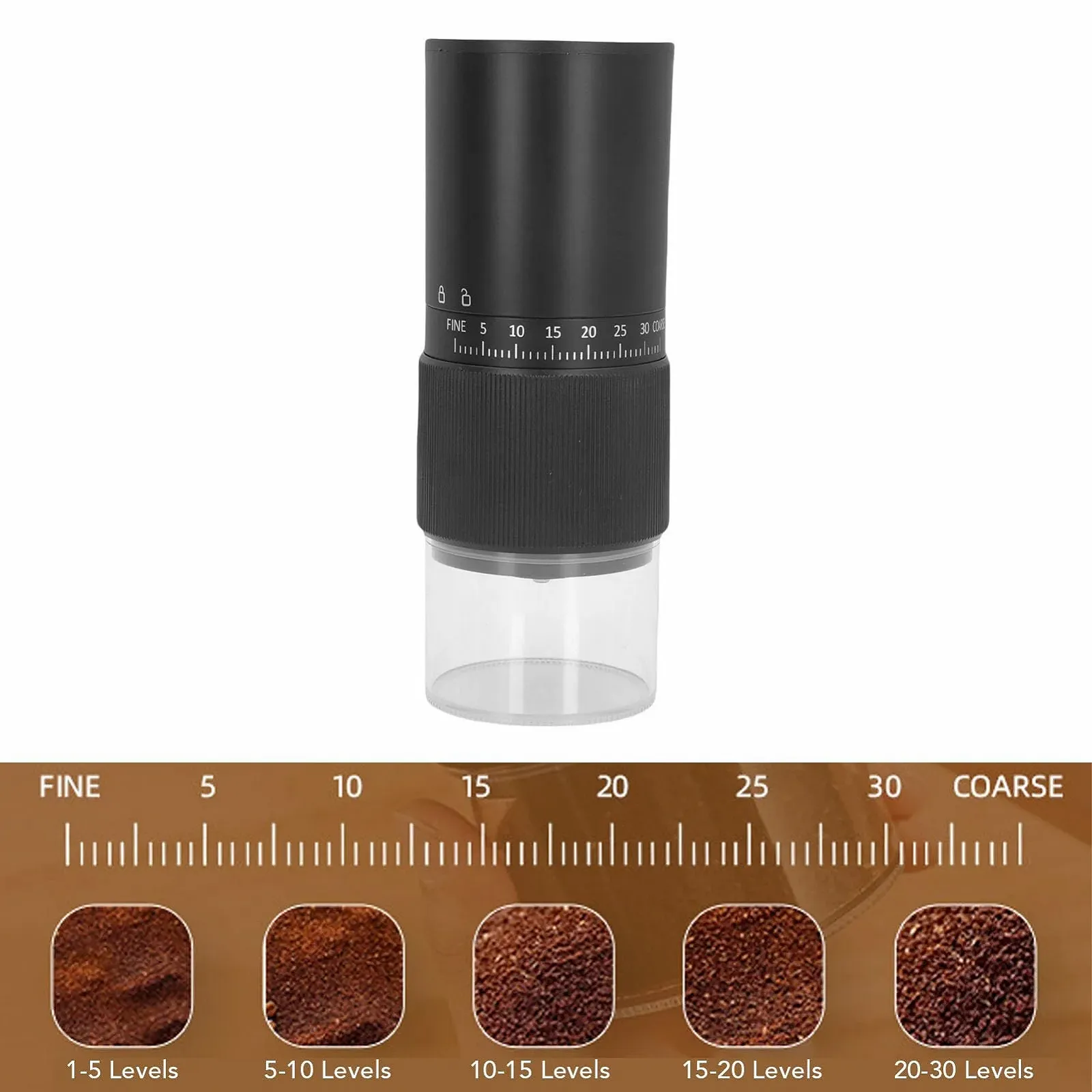 Електрична кавомолка TOPINCN з конічною кавомолкою, USB-зарядка, регульована, керамічна, фото №2