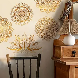 Настінна наклейка Runtoo Mandala Gold Lotus Flowers велика золота - Фото 1