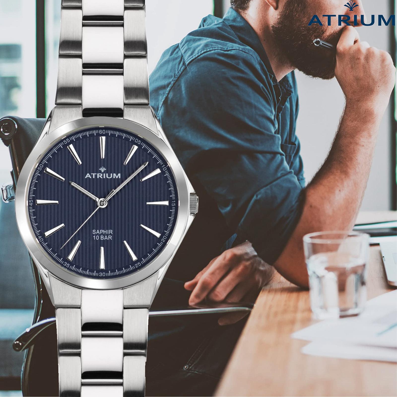 Часы Atrium A33-35 Мужские Аналоговые Кварцевые Нержавеющая сталь Сапфировое стекло с нержавеющим браслетом и указателем даты Серебристый Синий, фото №6 Часы Atrium A33-35 Мужские Аналоговые Кварцевые Нержавеющая сталь Сапфировое стекло с нержавеющим браслетом и указателем даты Серебристый Синий, фото №6