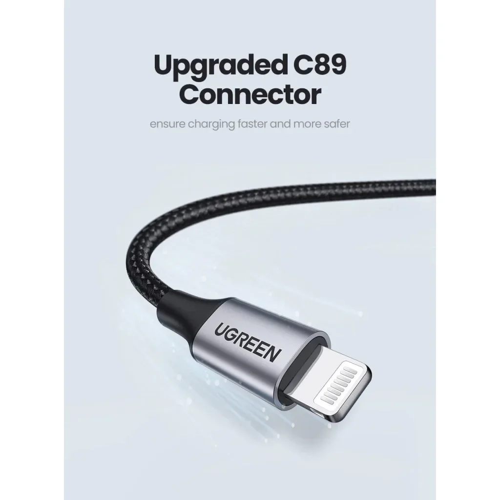 Дата кабель USB 2.0 AM to Lightning 2.0m US199 2.4A Black Ugreen (60158), фото №4