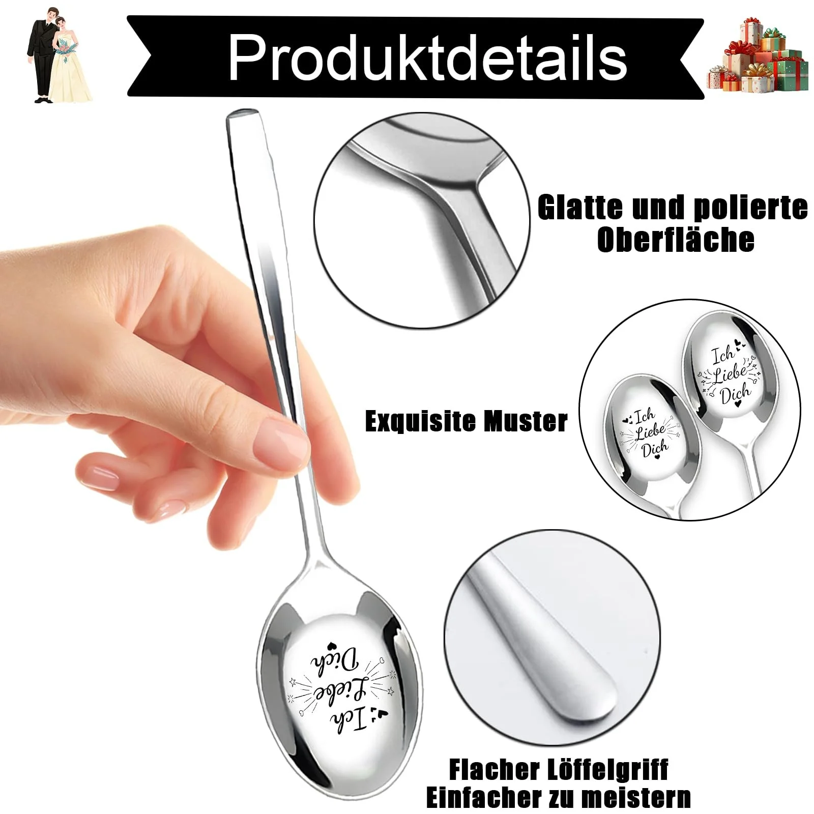 Набір супових ложок Wedding, 2 шт., Срібна гравірована ложка, фото №3