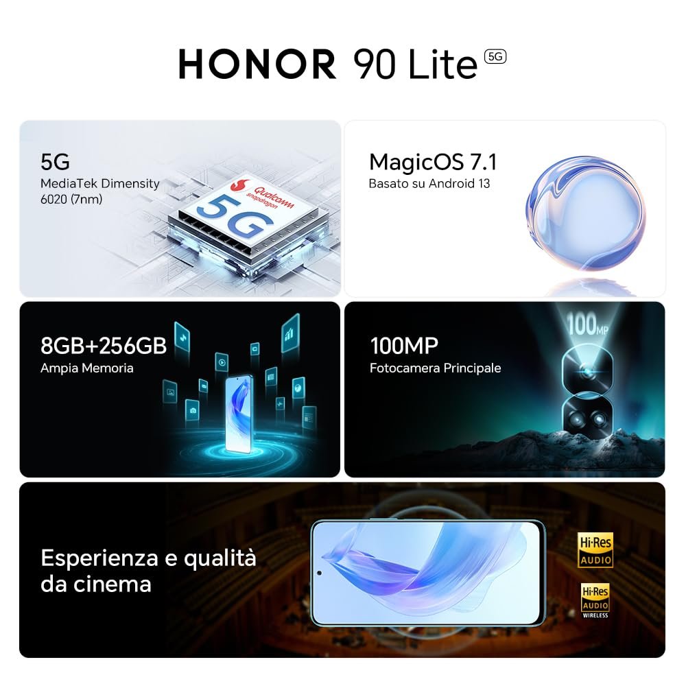 Смартфон HONOR 90 Lite 5G 8 GB 256 GB 6.7" 90 Hz 100 MP 4500 mAh Dual SIM Android 13 Cyan Lake, фото №6