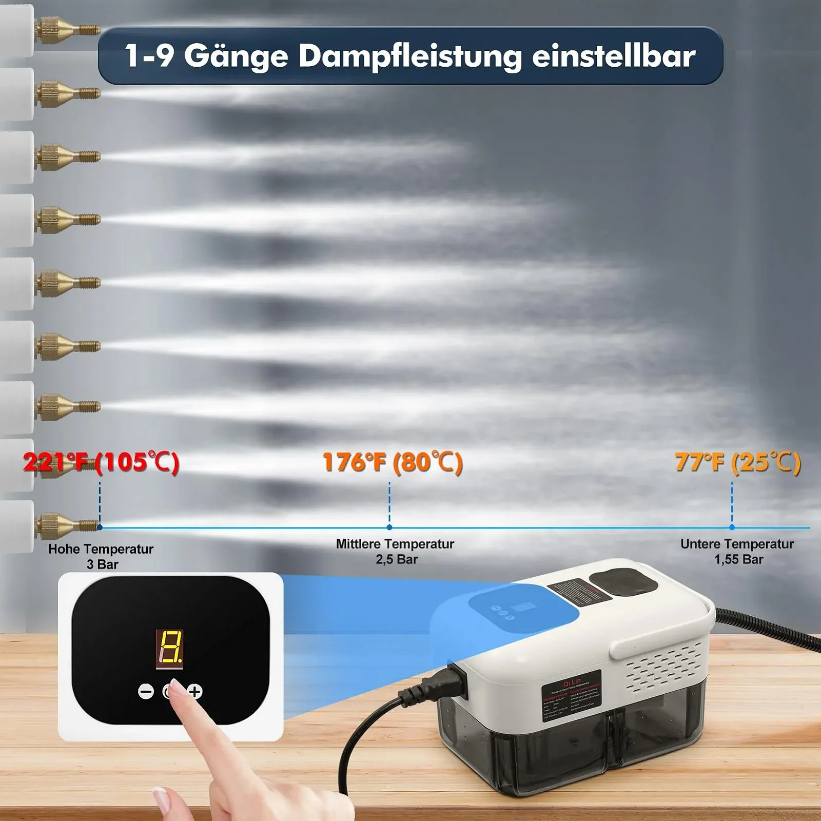 Пароочисник Handheld 2500 Вт 3 бар 9 режимів 1.2 л Білий, фото №3