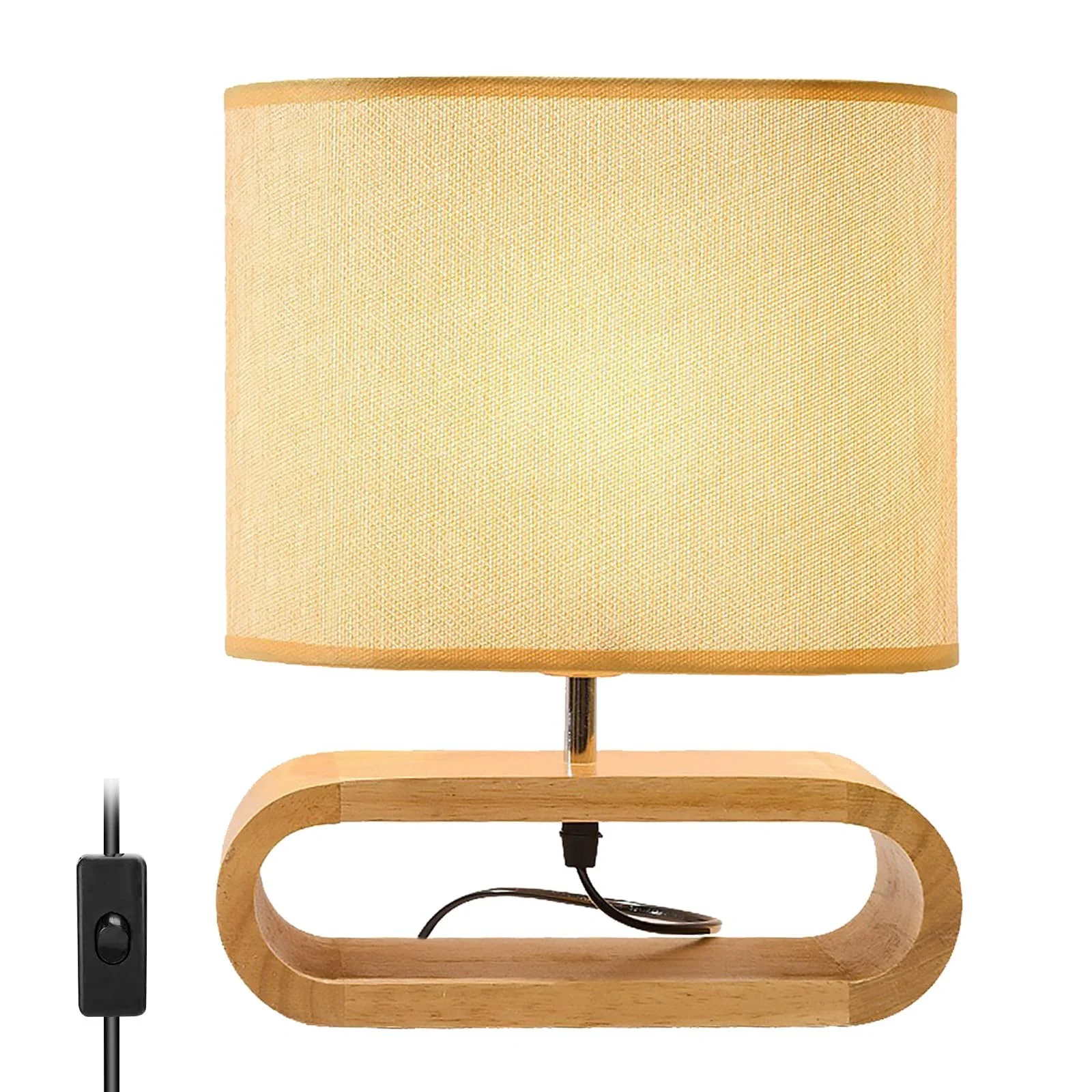 Настільна лампа SUNOYA дерев'яна з лляним плафоном та 3 режимами світла, фото №1