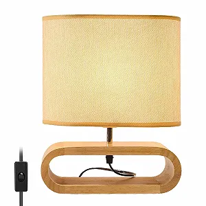 Настільна лампа SUNOYA дерев'яна з лляним плафоном та 3 режимами світла - Фото 1